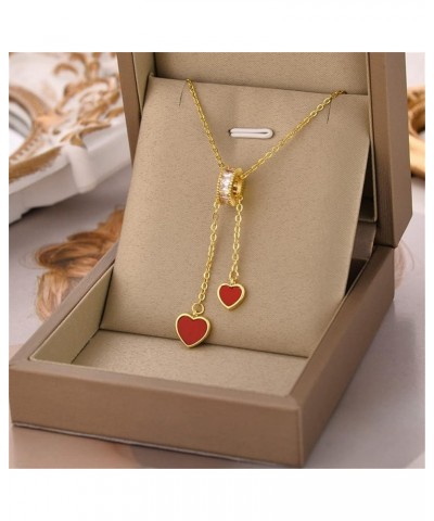 Double Love Heart Necklace Stainless Steel Peach Heart Pearl Pendant Necklace for Women Girls Fashion Jewelry Red $10.26 Neck...