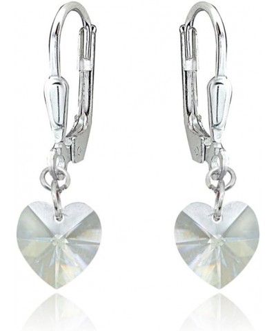 Sterling Silver European Crystal Dainty Heart Leverback Dangle Earrings for Women Girls April - Clear $13.20 Earrings