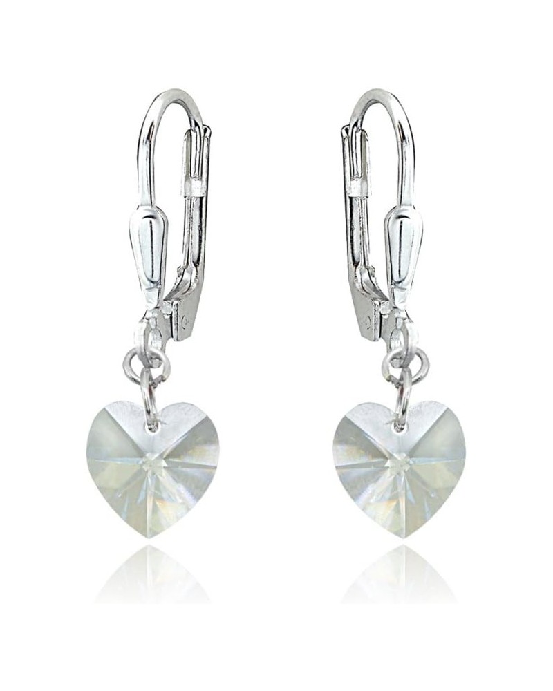 Sterling Silver European Crystal Dainty Heart Leverback Dangle Earrings for Women Girls April - Clear $13.20 Earrings