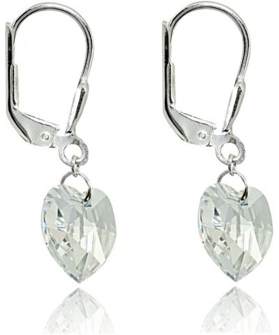 Sterling Silver European Crystal Dainty Heart Leverback Dangle Earrings for Women Girls April - Clear $13.20 Earrings