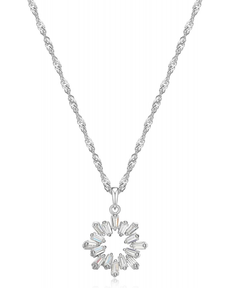 925 Sterling Silver White Baguette Cubic Zirconia Open Starburst Pendant Necklace, 18 $19.94 Necklaces