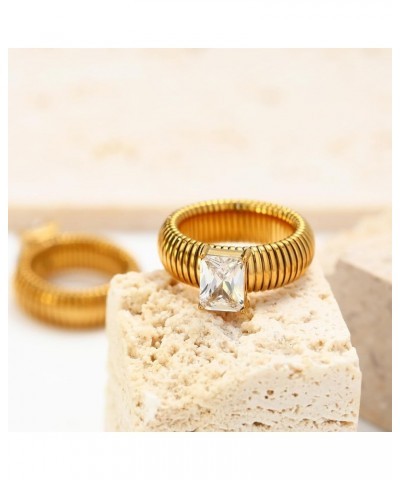 Chunky Gold Rings For Women, Vintage Crystal Stone Ring with 18K Gold Plated, Chunky Statement Non-tarnish Stainless Steel Ri...