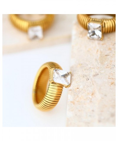 Chunky Gold Rings For Women, Vintage Crystal Stone Ring with 18K Gold Plated, Chunky Statement Non-tarnish Stainless Steel Ri...