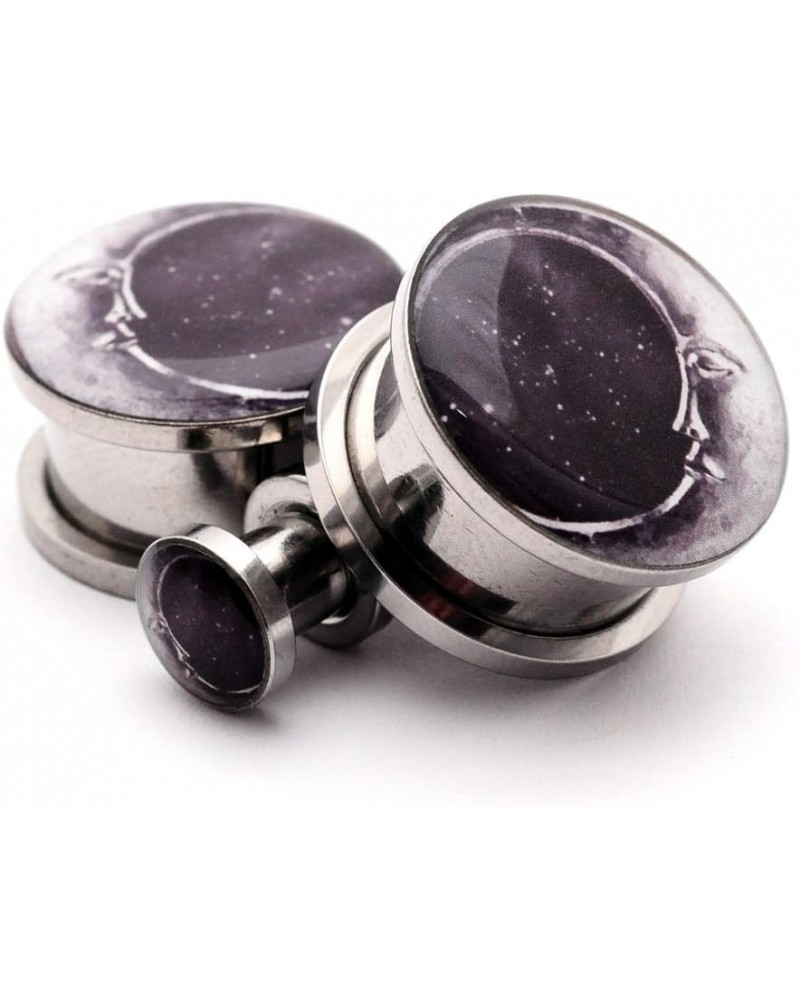 Screw on Plugs - Moon Style 2 Picture Plugs - Sold As a Pair 0g (8mm) $9.32 Body Jewelry