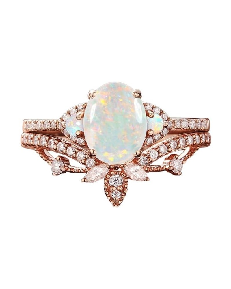 Unique Opal Ring Set S925 10k 14k 18k Rose Gold 1.25ct Oval Cut Opal Engagement Ring Set for Women Dainty Curved Moissnaite W...