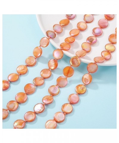 Flat Round Coin Shell Beads Long Knotted Necklace Natural Mother of Pearl Handmade Jewelry For Women S-Orange AB $9.24 Necklaces