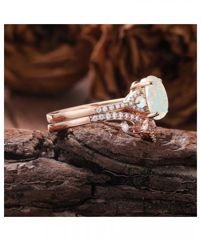 Unique Opal Ring Set S925 10k 14k 18k Rose Gold 1.25ct Oval Cut Opal Engagement Ring Set for Women Dainty Curved Moissnaite W...