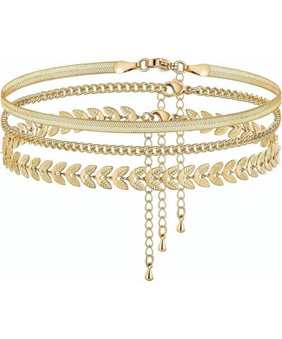 Gold Layered Ankle Bracelets for Women 14K Gold Plated Four Layer Rhinestone CZ Anklet Cuban Figaro Fishbone Pearl Link Ankle...