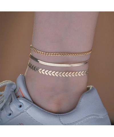 Gold Layered Ankle Bracelets for Women 14K Gold Plated Four Layer Rhinestone CZ Anklet Cuban Figaro Fishbone Pearl Link Ankle...