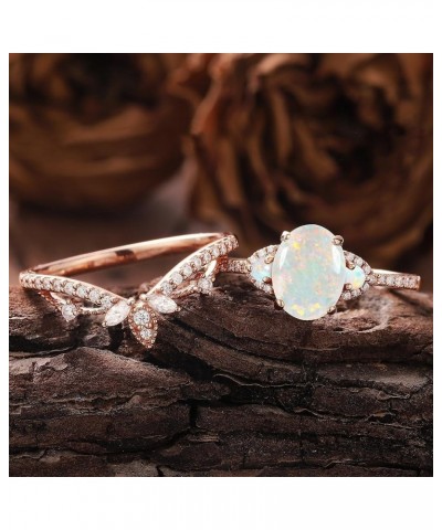 Unique Opal Ring Set S925 10k 14k 18k Rose Gold 1.25ct Oval Cut Opal Engagement Ring Set for Women Dainty Curved Moissnaite W...