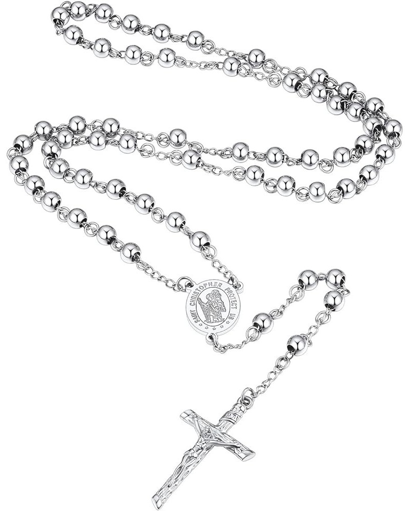 Supcare Rosary Necklace Catholic And Christian Symbols Crucifix Pendant Durable Stainless Steel Chain,Can Custom (with Gift P...