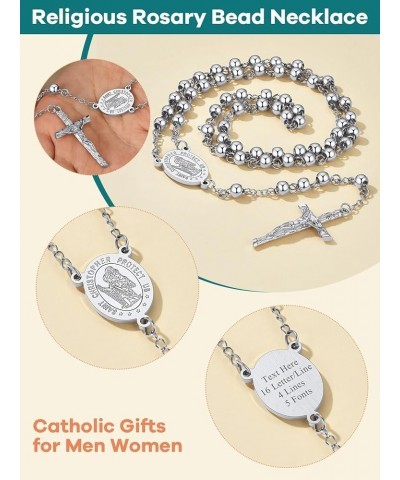 Supcare Rosary Necklace Catholic And Christian Symbols Crucifix Pendant Durable Stainless Steel Chain,Can Custom (with Gift P...