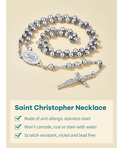 Supcare Rosary Necklace Catholic And Christian Symbols Crucifix Pendant Durable Stainless Steel Chain,Can Custom (with Gift P...