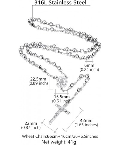 Supcare Rosary Necklace Catholic And Christian Symbols Crucifix Pendant Durable Stainless Steel Chain,Can Custom (with Gift P...