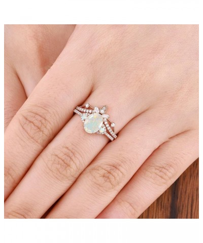 Unique Opal Ring Set S925 10k 14k 18k Rose Gold 1.25ct Oval Cut Opal Engagement Ring Set for Women Dainty Curved Moissnaite W...