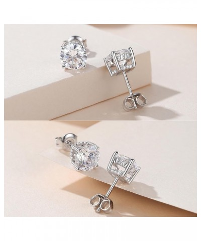 925 Sterling Silver Round Brilliant Cut & Princess Cut Cubic Zirconia Stud Earrings for Women Men Hypoallergenic Silver Post ...