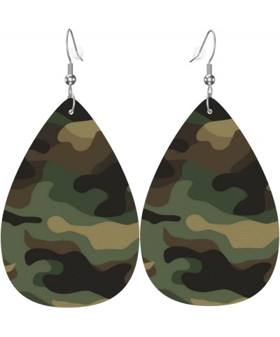 Ethnic floral Earrings for Women Girls Trendy Leather Dangle Teardrop Eardrop Green Camo Leather Earring $11.87 Earrings