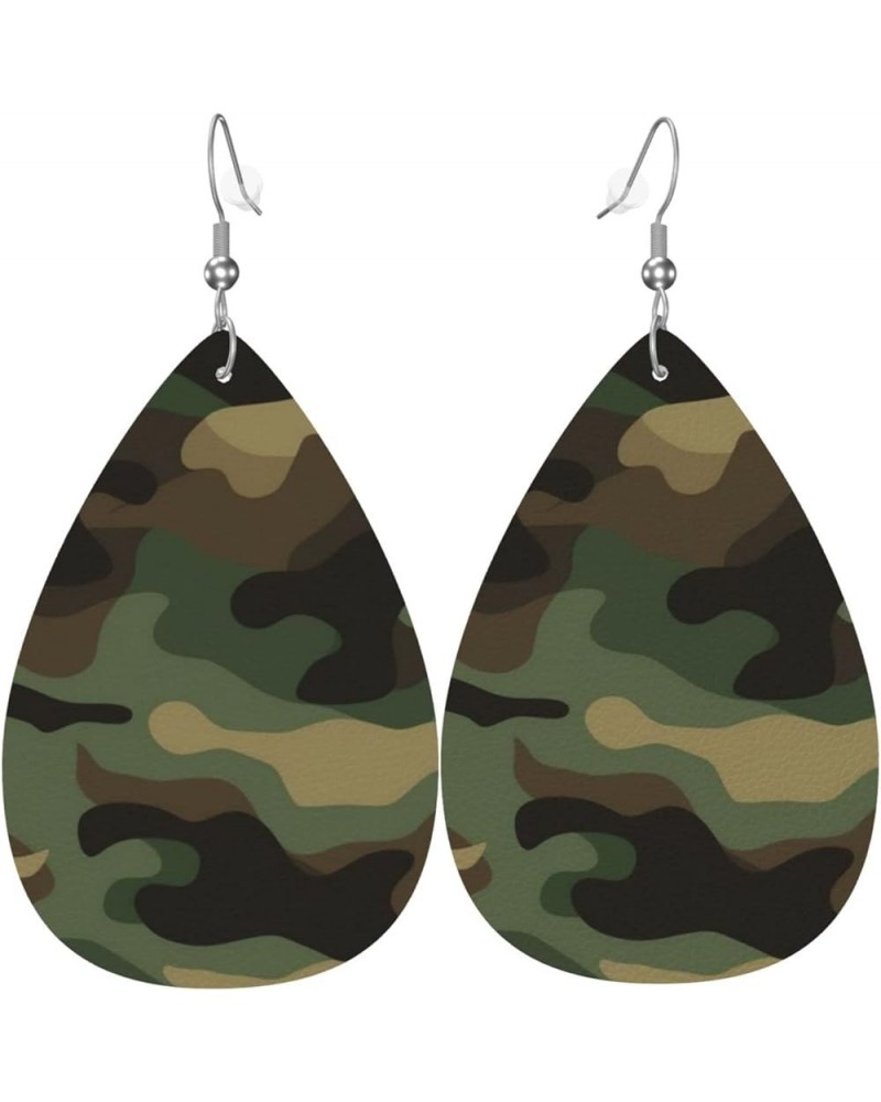 Ethnic floral Earrings for Women Girls Trendy Leather Dangle Teardrop Eardrop Green Camo Leather Earring $11.87 Earrings