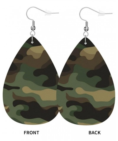 Ethnic floral Earrings for Women Girls Trendy Leather Dangle Teardrop Eardrop Green Camo Leather Earring $11.87 Earrings