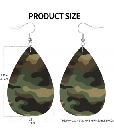 Ethnic floral Earrings for Women Girls Trendy Leather Dangle Teardrop Eardrop Green Camo Leather Earring $11.87 Earrings