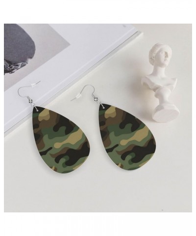 Ethnic floral Earrings for Women Girls Trendy Leather Dangle Teardrop Eardrop Green Camo Leather Earring $11.87 Earrings