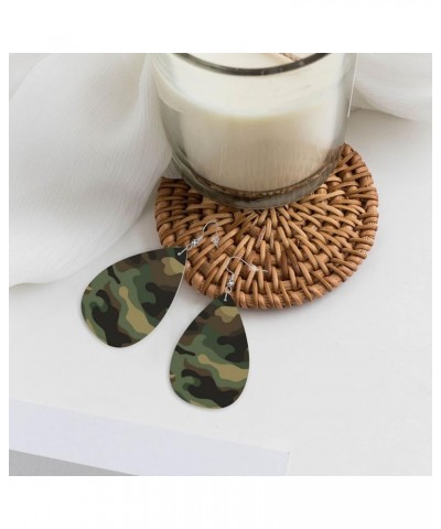 Ethnic floral Earrings for Women Girls Trendy Leather Dangle Teardrop Eardrop Green Camo Leather Earring $11.87 Earrings