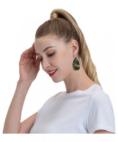 Ethnic floral Earrings for Women Girls Trendy Leather Dangle Teardrop Eardrop Green Camo Leather Earring $11.87 Earrings