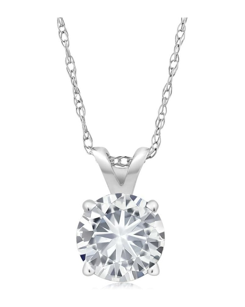 14K White Gold Forever Classic Moissanite from Charles & Colvard Solitaire Pendant Necklace For Women (0.80 Cttw, Round 6MM, ...