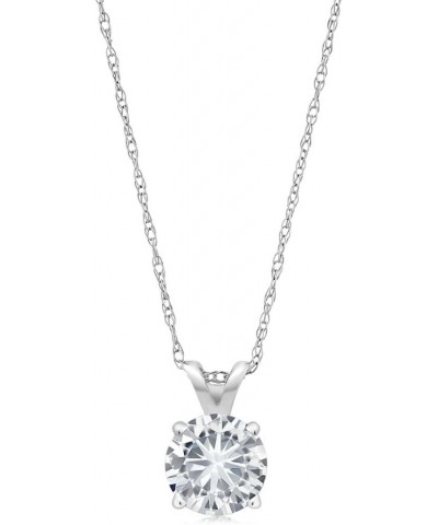 14K White Gold Forever Classic Moissanite from Charles & Colvard Solitaire Pendant Necklace For Women (0.80 Cttw, Round 6MM, ...