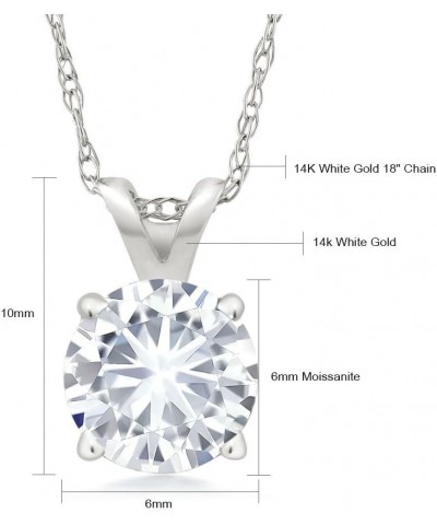 14K White Gold Forever Classic Moissanite from Charles & Colvard Solitaire Pendant Necklace For Women (0.80 Cttw, Round 6MM, ...