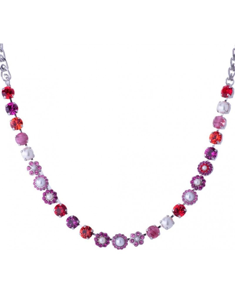 Roxanne Silvertone Necklace in Fuchsia Red Rose Crystal Mix Floral Mosaic 1166 $126.84 Necklaces