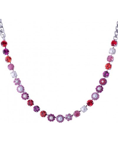 Roxanne Silvertone Necklace in Fuchsia Red Rose Crystal Mix Floral Mosaic 1166 $126.84 Necklaces