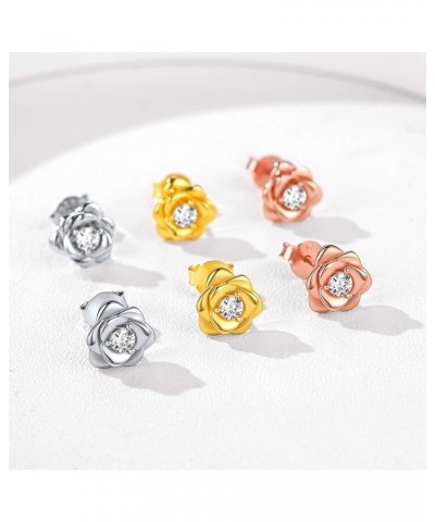 925 Sterling Silver Rose Flower Stud Earrings Cubic Zirconia Inlaid Hypoallergenic Earrings for Women (with Gift Box) Silver ...