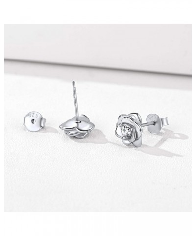 925 Sterling Silver Rose Flower Stud Earrings Cubic Zirconia Inlaid Hypoallergenic Earrings for Women (with Gift Box) Silver ...