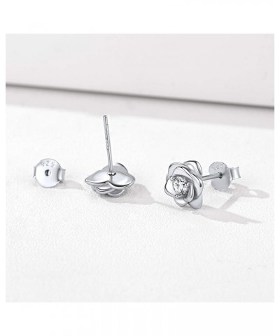 925 Sterling Silver Rose Flower Stud Earrings Cubic Zirconia Inlaid Hypoallergenic Earrings for Women (with Gift Box) Silver ...