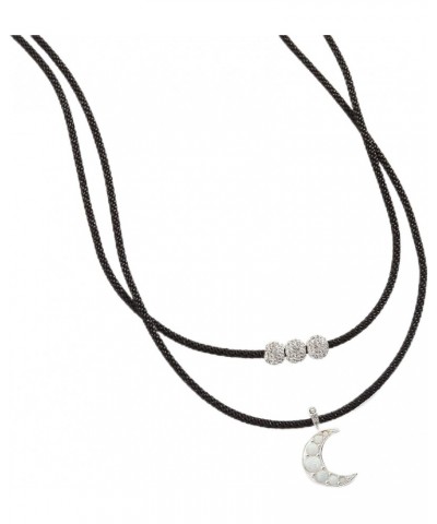 AA760723SS,Moon and Crystal Adjustable Choker Necklace,Shiny Silver,White, Necklaces $17.11 Necklaces