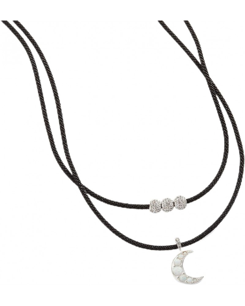 AA760723SS,Moon and Crystal Adjustable Choker Necklace,Shiny Silver,White, Necklaces $17.11 Necklaces