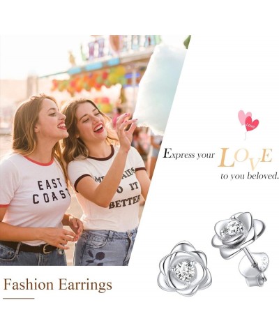 925 Sterling Silver Rose Flower Stud Earrings Cubic Zirconia Inlaid Hypoallergenic Earrings for Women (with Gift Box) Silver ...