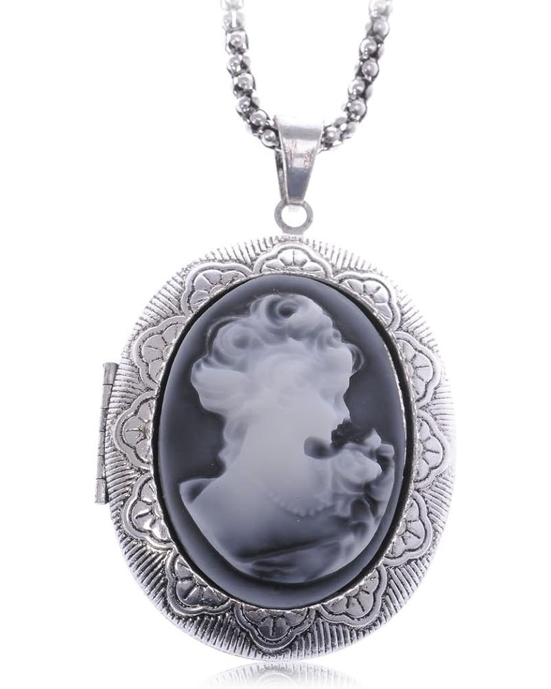 Womens Gold Silver Crystal Rhinestone Antique Vintage Cameo Lady Maiden Pendant Necklace Grey $12.59 Necklaces