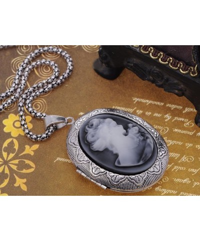 Womens Gold Silver Crystal Rhinestone Antique Vintage Cameo Lady Maiden Pendant Necklace Grey $12.59 Necklaces