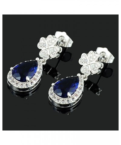 [BLOSSOM] Dangle Drop Pierced Earrings with Pear Cut CZ [4 Colors available] in White Gold Plated, Simple Modern Elegant Blue...