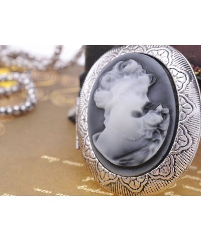 Womens Gold Silver Crystal Rhinestone Antique Vintage Cameo Lady Maiden Pendant Necklace Grey $12.59 Necklaces