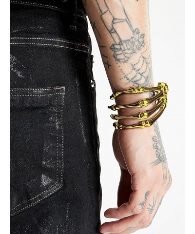 Skeleton Hand Bracelet Metal Gothic Skull Hand Bracelet With Ring for Women Men Hallowmas Gifts Jewelry Skull Old Gold-A $10....