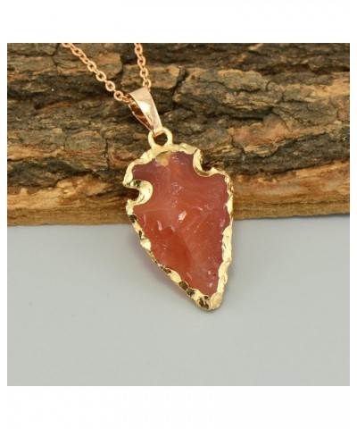 Natural Crystal Gemstone Rock Healing Crystal Arrow Shape Pendant Necklace Orange Agate $11.59 Necklaces