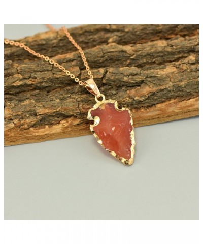 Natural Crystal Gemstone Rock Healing Crystal Arrow Shape Pendant Necklace Orange Agate $11.59 Necklaces