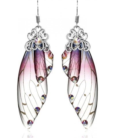 Butterfly Wing Drop Dangle Earrings Gold Plated Crystal Rhinestone for women girls wedding Jewelry Purple-Silver B $7.48 Earr...