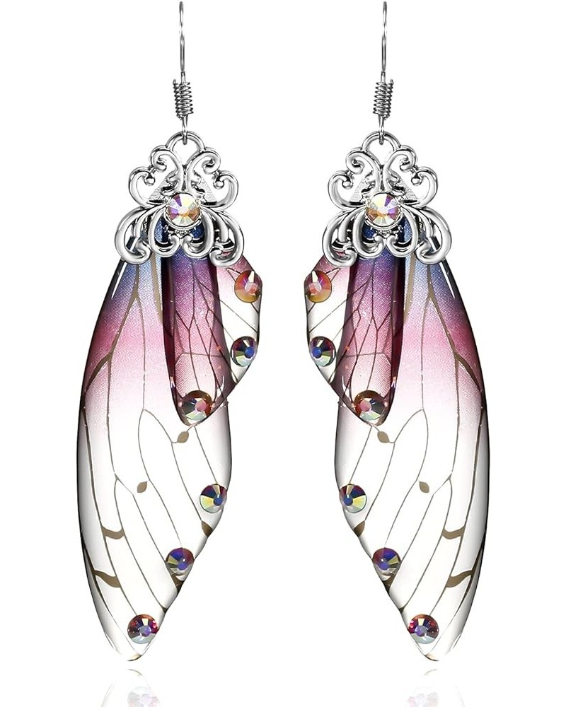 Butterfly Wing Drop Dangle Earrings Gold Plated Crystal Rhinestone for women girls wedding Jewelry Purple-Silver B $7.48 Earr...