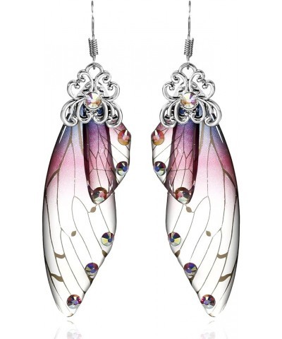 Butterfly Wing Drop Dangle Earrings Gold Plated Crystal Rhinestone for women girls wedding Jewelry Purple-Silver B $7.48 Earr...