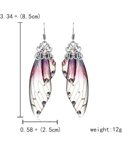 Butterfly Wing Drop Dangle Earrings Gold Plated Crystal Rhinestone for women girls wedding Jewelry Purple-Silver B $7.48 Earr...