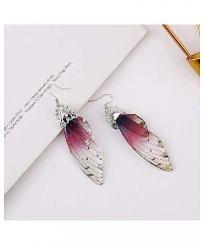 Butterfly Wing Drop Dangle Earrings Gold Plated Crystal Rhinestone for women girls wedding Jewelry Purple-Silver B $7.48 Earr...